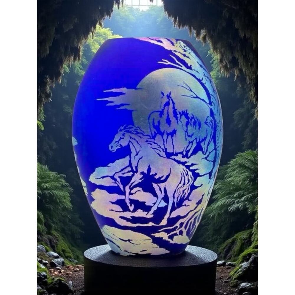 Fenton Favrene Wild Horses Oval Vase-Robin Spindler-Signed Limited Ed-2005-Art
